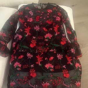 Simons ICONE Floral Embroidered Sheer Set - Skirt & Blouse - Small